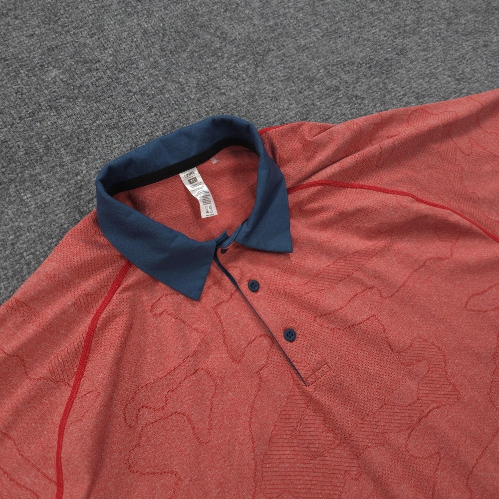 UNRL Polo Shirt Mens Extra Large Red Camo Mesh Performance Stretch Golf Tech